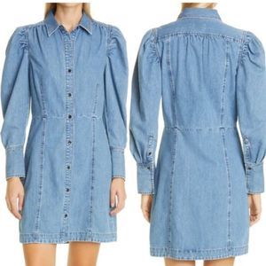 FRAME voluminous puff-sleeve denim dress Eugenia